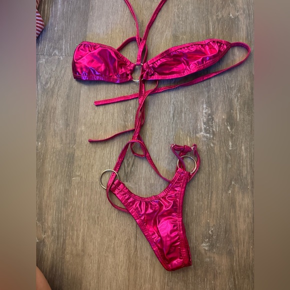 Metallic pink Barbiecore cut out monotonous stripper bodysuit rave fit - Picture 3 of 6